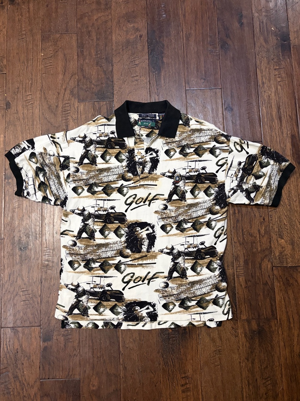 Vintage Knights Sportswear Golf Polo 100% Cotton 90s All Over Print M